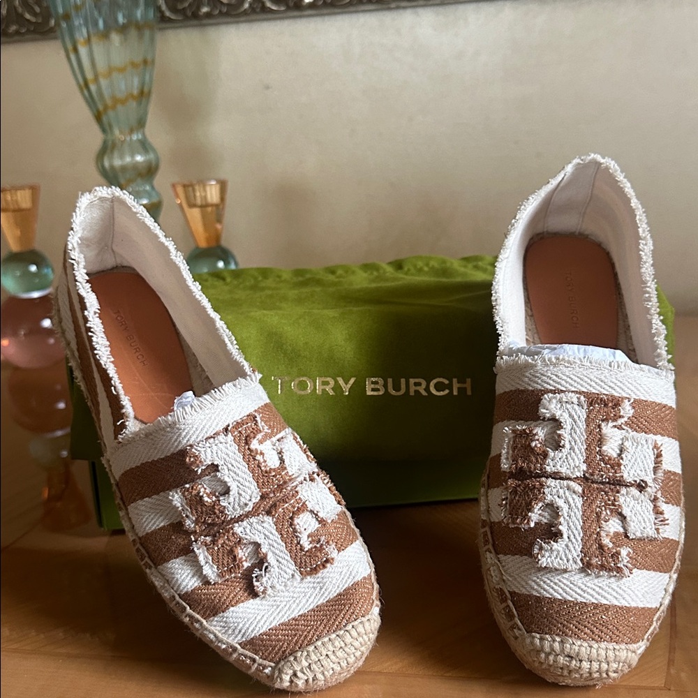 Tory Burch Brown and White Espadrilles